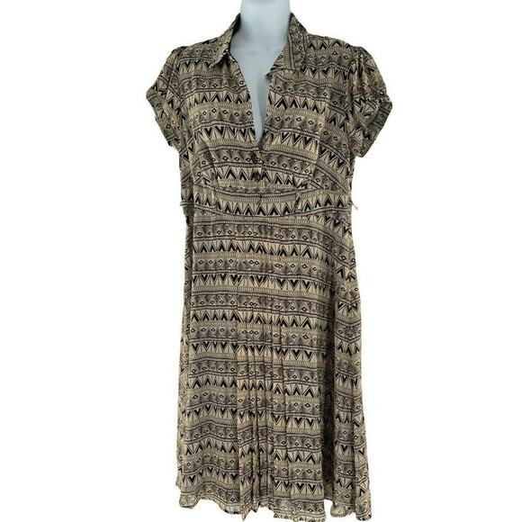 Signature By Robbie Bee Dress Womens Size 10 Geometric Lined Pleated Midi - Picture 1 of 7